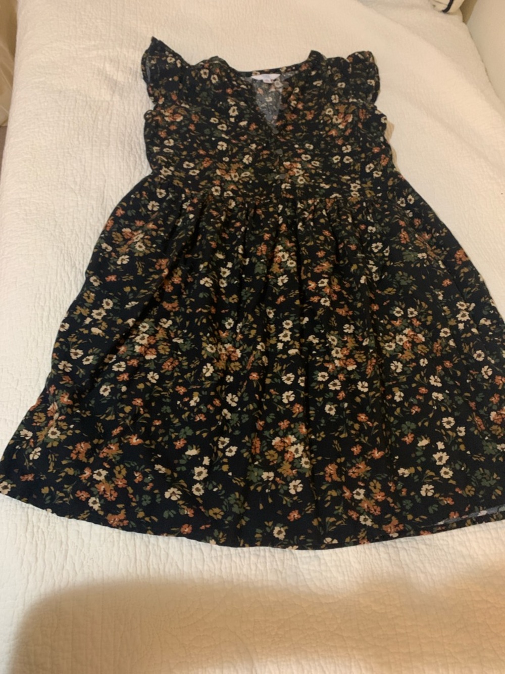 Time and Tru Black Floral V-Neck Ruffle Dress